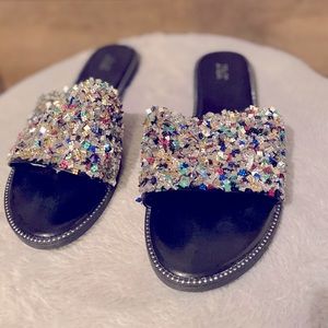 Pretty!! Multi Color Glitter Flats  Size 9